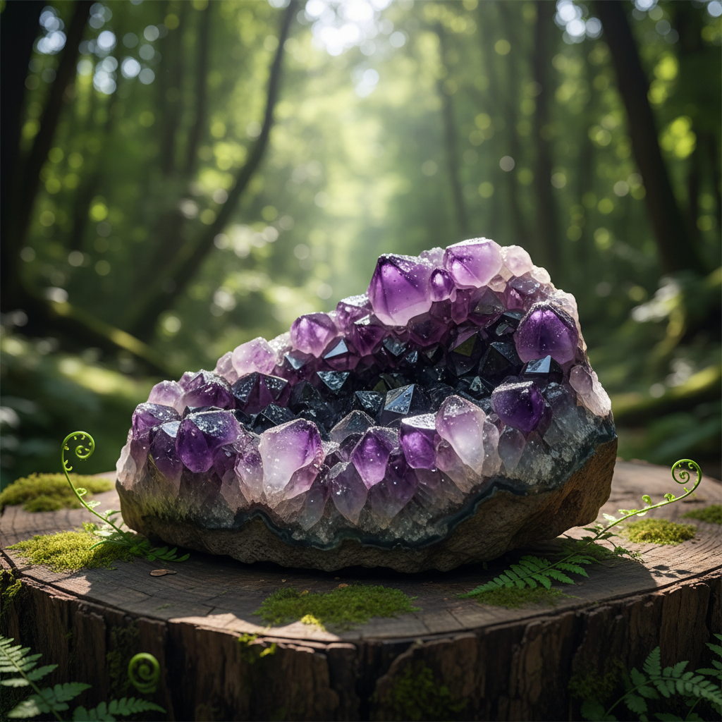 Realistische foto passend bij Amethist steen: de prachtige paarse edelsteen vol natuurlijke schoonhe